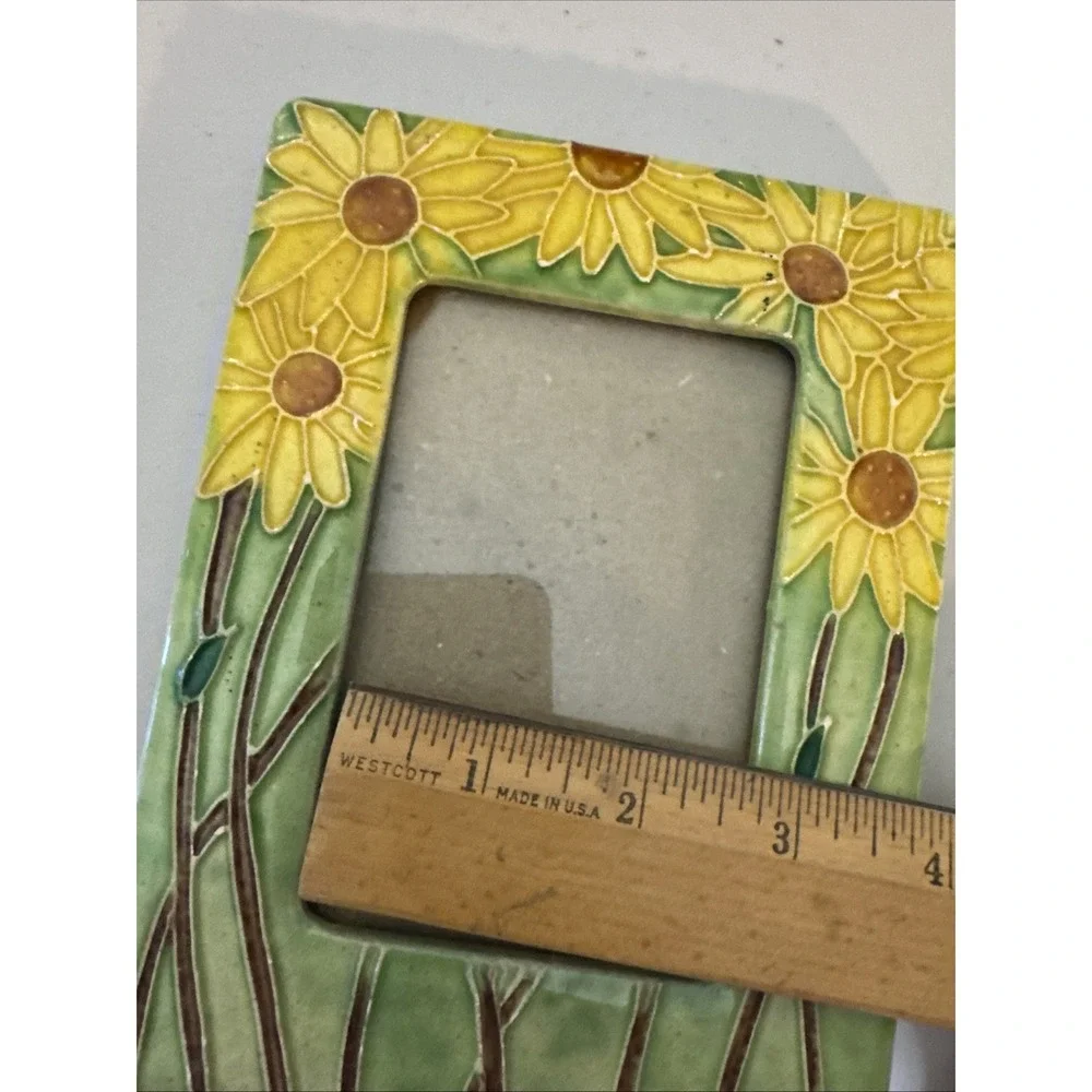 Vintage Yellow Flowers Stand Alone Ceramic Tabletop Picture Frame 4.5x3